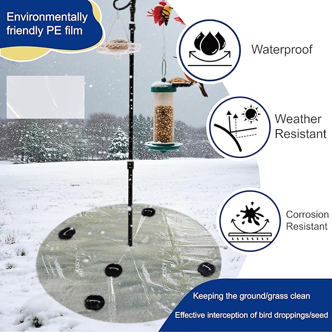 2 PCS 47.24 Inch Round Clear PE Bird Seed Catcher Mat - Waterproof Weather-Resistant, Intercepts Droppings & Birdseed, Fits Shepherd Hooks & Poles, Lawn Protector