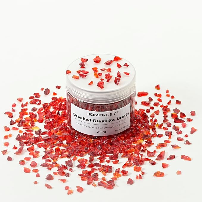 Agate Red Crushed Glass Craft Glitter,Irregular Broken Sprinkles,3-6mm Crystal Chunky Glass Chips,for DIY Fish Tank Fountain Flower Home Decoration,Or Vase Resin Colorful Filler(200g)