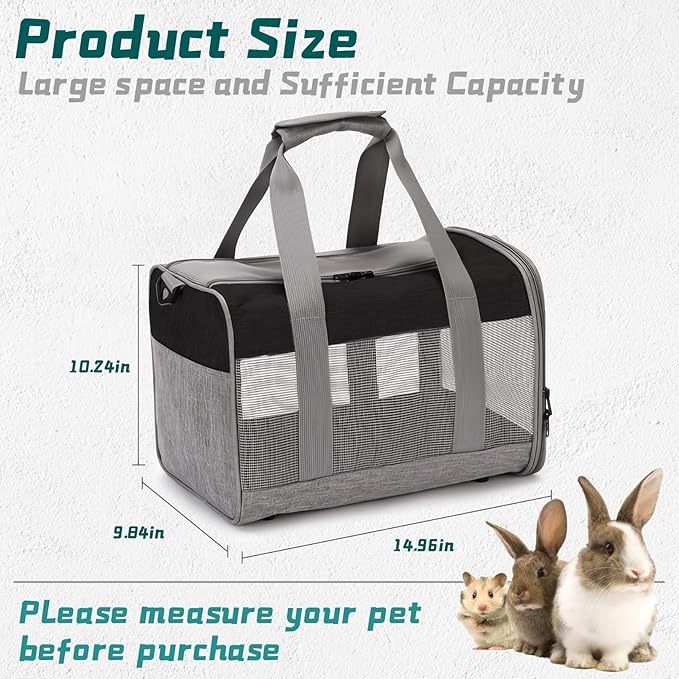PINVNBY Bunny Carrier for Travel Camping Outdoor, Small Pet Carrier, Guinea Pig Carrier, Breathable Pet Portable Hand Bag for Hamster Rabbit Guinea Pig（Black & Gray）