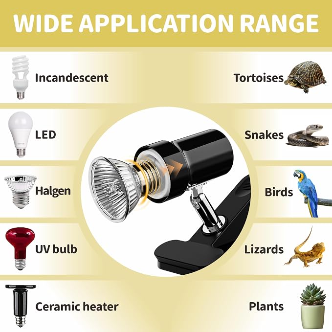 GOZILLA Reptile Heat Lamp, Turtle Lamp with 360°Rotatable Timing & Dimming Cycle Timer, 25W+50W UVA/UVB Reptile Light Bulbs for Reptile and Amphibian Tanks, Terrariums and Cages.(Black)
