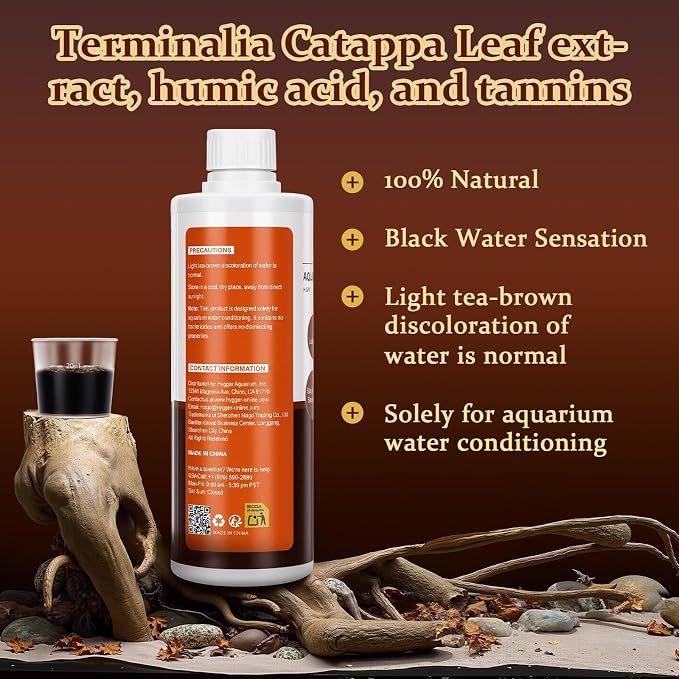 hygger Blackwater Aquarium Conditioner, Humic & Tannins for Tropical Tanks | Natural blackwater formula, olive leaf extract, humic acids and tannins, supporting soft water for freshwater, ph down