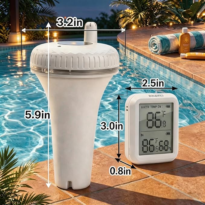 INKBIRD Pool Thermometer Wireless，Pool Temperature Thermometer Floating Easy Read for Swimming, Hot Tub, with Indoor Receiver for Temperature Reading