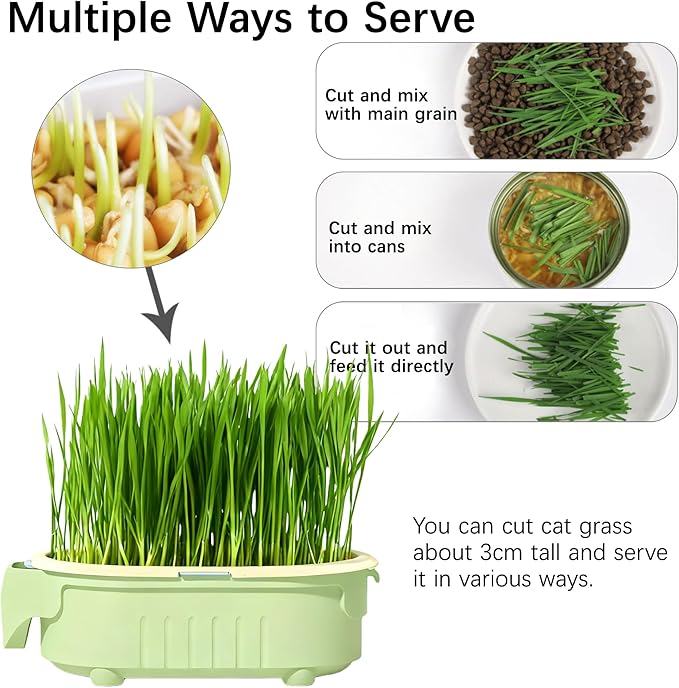 Hydroponic Cat Grass Growing Kit with Germination Tray, Easy-Grow Cat Grass Planter for Indoor Gardening, Soilless Planting Pot for Hairball Control