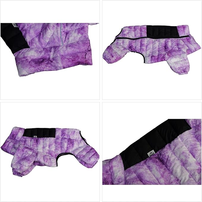 Micai Warm Dog Coat - 4 Legs Covered Waterproof Windproof Reflective Vest, Zippered Adjustable Outdoor Snow Jacket for Small Medium Large Dogs - Purple L
