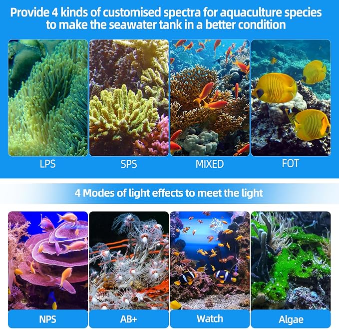 48W LED Saltwater Aquarium Light, Marine Reef Lights for Corals with White, Blue, Cyan, UV Violet LEDs Dimmer 7/24 Timer for SPS/LPS/Mixed/FOT 24-30 Inch Fish Tanks