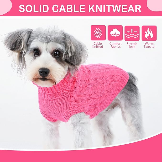 Dog Sweaters Small Dog Clothes for Winter Solid Knitted Puppy Sweater Warm Pet Cat Sweater Doggy Pullover Outfit with Heart-Shape Design(Dark Pink, Medium)