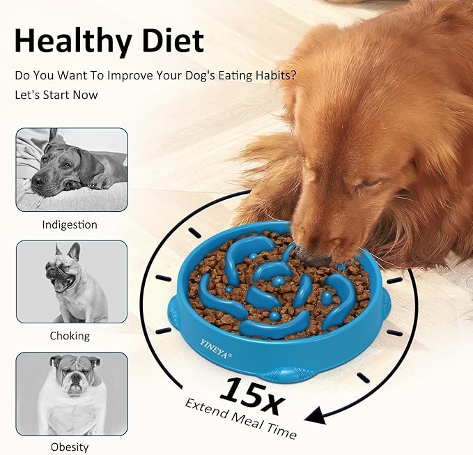 YINEYA 4 Cups Slow Feeder Dog Bowls Large Breed, Anti-Choking Pet Supplies, Maze Dog Food Bowl, Puzzle Feeder That Slow Down Eating