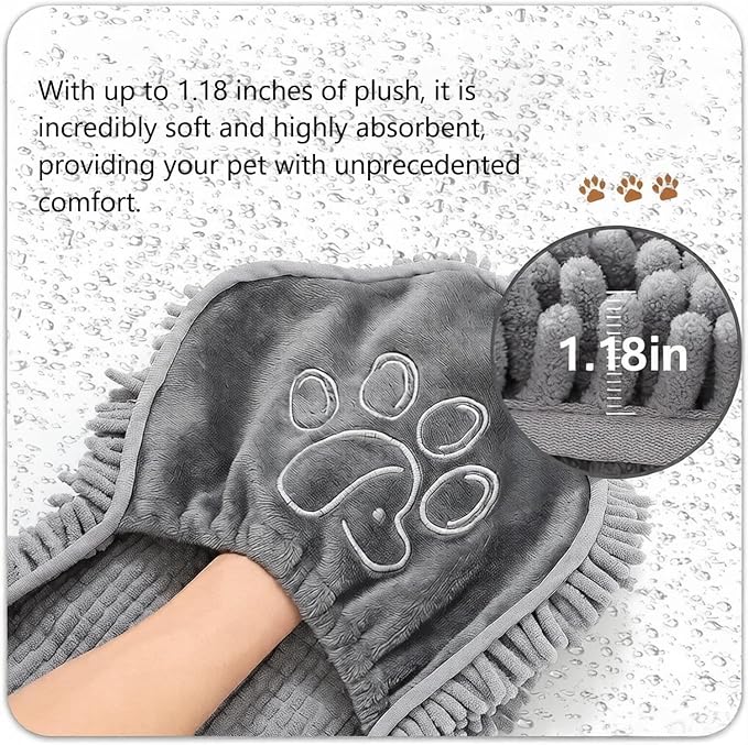 Dog Towel | Quick Dry Ultra Absorbent Microfiber Shammy | Extra Large 24.41x9.06 Dog Bath Towel with Hand Pockets | Dog Drying Towel for Dogs & Cats | Grey, Yellow, Blue (Blue)
