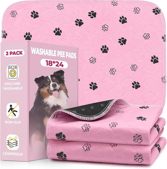 Fostanfly Reusable Puppy Pads, 2 Pack 18"x 24" Washable Dog Pee Pads, Pink | Machine Washable & Reusable, Strong Absorbency, Leakproof, Waterproof, Non-Slip Bottom, Training Mats for Potty, Crate