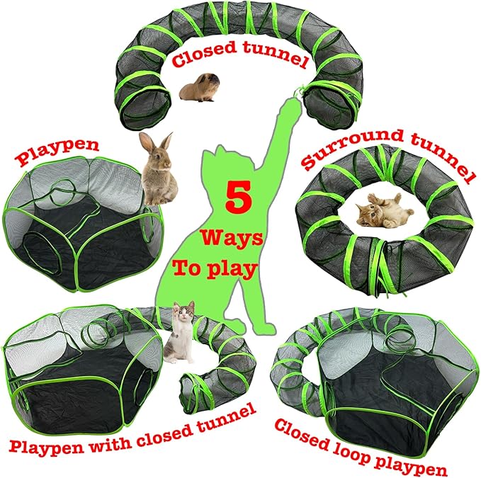 Small Animal Playpen Guinea Pig Hedgehog Cage Rabbit Cage with Fun Surround Tunnel Breathable & Transparent Pop Open Exercise Yard Fence with Top Cover Anti Escape