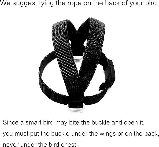 VANFAVORI Bird Harness with Buckle Clip and A Leash, Easy to Wear Outdoor Flying Kit for Bird Parrots Cockatiel S Size Weight 85-105 Grams, Black