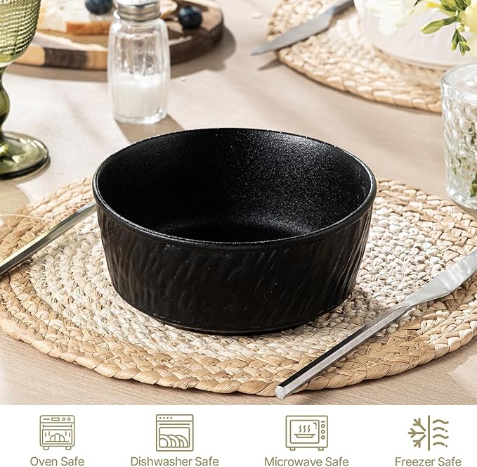 6 Inch Ceramic Bowls Set of 2-28 oz Soup Bowls,Dishwasher & Microwave Safe Bowls in Black & White,Cereal Bowls for Oatmeal,Salad, Rice,Ramen,Pasta,Yogurt,Fruit