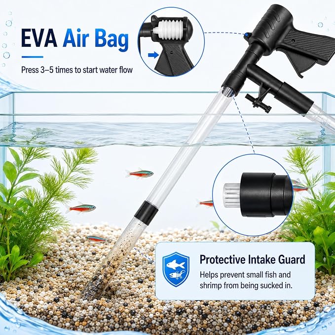Fish Tank Cleaner Kit with Digital Thermometer, Gravel Vacuum for Aquarium, Aquarium Vacuum & Siphon, Fish Tank Cleaning Kit, Safe for Shrimp & Small Fish