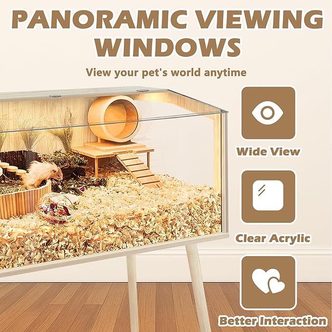 PROLEE Hamster Cage with Legs, Guinea Pig Cages Chew Proof, Hamster House, Hamster Cages and Habitats with Lockable Design, Small Animal Cage, 32" L x 16" W x 40" H