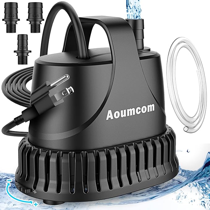 800GPH Submersible Water Pump, 40W Water Fountain Pump, Aquarium Pump, 3000L/H Water Pump with 7ft Power Cord for Garden Fountain, Water Table, Waterfall, Fish Tank, Pond, Hydroponics