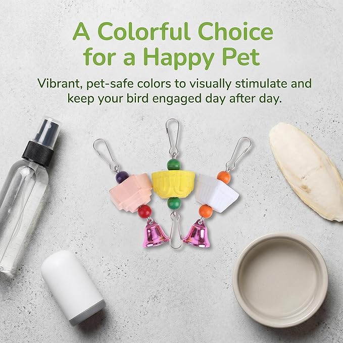 1PC Premium Bird Beak Grinding Stone & Calcium Block Chew Toys with Bell for Parakeets, Cockatiels, Conures, Budgies - Natural Mineral Teeth Trimmer for Small Birds & Rodents