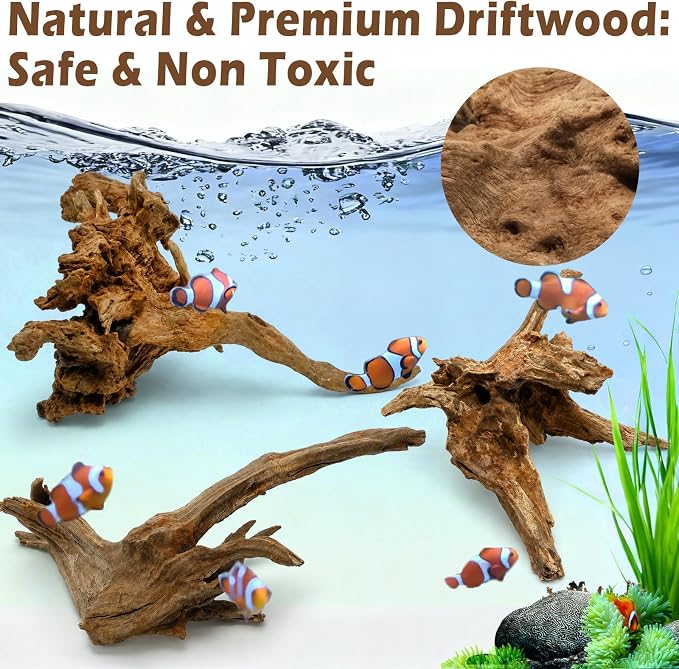 3PCS 8" Natural Driftwood for Aquarium & Reptile Tank, 7–8 Inches Unique Wood Decor for Fish Tank, Turtles, Lizards, Snakes, Natural Driftwood for Home Decor