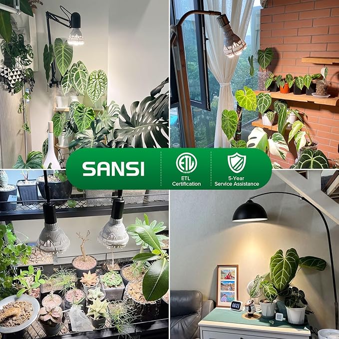 SANSI Grow Lights for Indoor Plants, 36W Plant Lights for Indoor Growing | 400 Watt Equivalent BR30 Grow Light Bulb, PPF 65.6 umol/s, 4000K Full Spectrum, Optical Lens for High PPFD, ETL Listed
