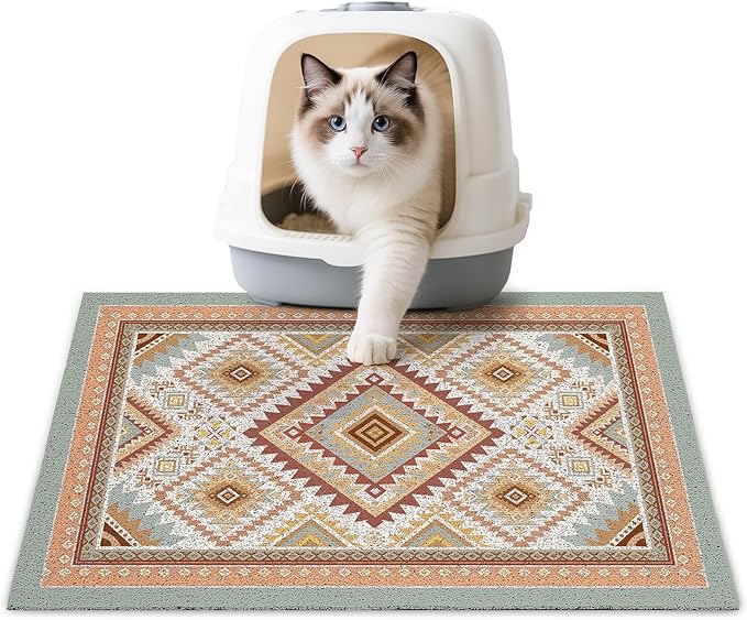 Unicorn Catcher Cat Litter Mat 24" x 15" Non-Slip Litter Box Mat Washable Litter Catcher Mat for Litter Box Indoor Food Mat Supplies Essentials,Orange Red