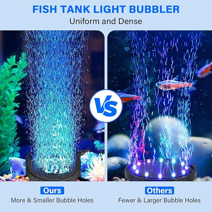fishkeeper Aquarium Air Bubble Light, LED Fish Tank Bubbler Stone Disk | 11 Super Bright Lamp Beads, 16 Colors, 4 Modes, 7 Brightness Adjustable for Fish Tank Decoration, IP68 Waterproof