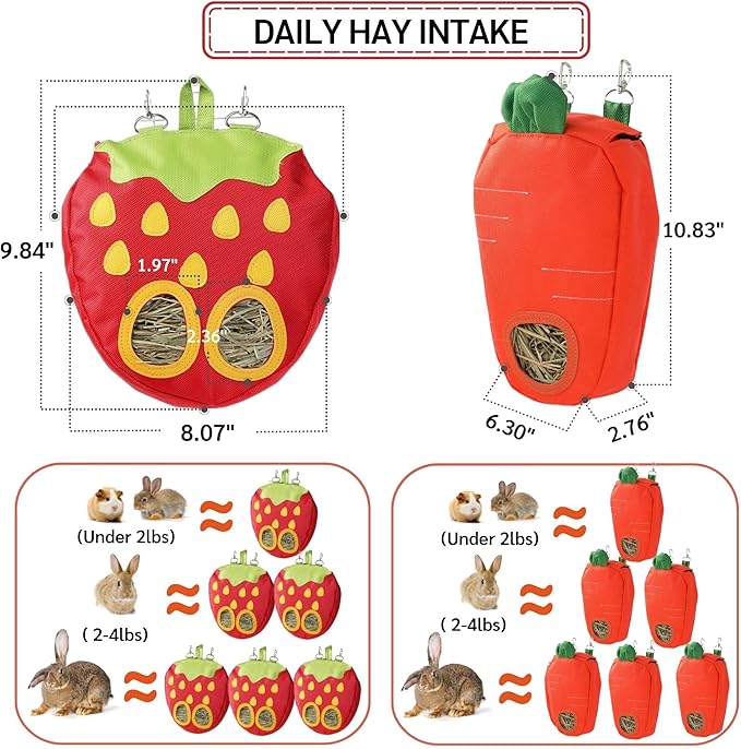 JanYoo Timothy Hay Dispenser for Rabbits Guinea Pigs Hay Bag Rack Manage Storage Hanging Large No Mess for Bunny Accessories