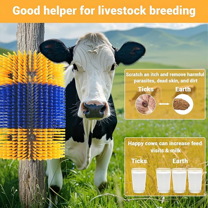 2PCS Livestock Scratching Brush,Extra Large Size Livestock Scratching Brush, Massage Grooming Kit for Cattle, Sheep, Pig, Animal Back Scratching & Itch Relief, Blue-Yellow