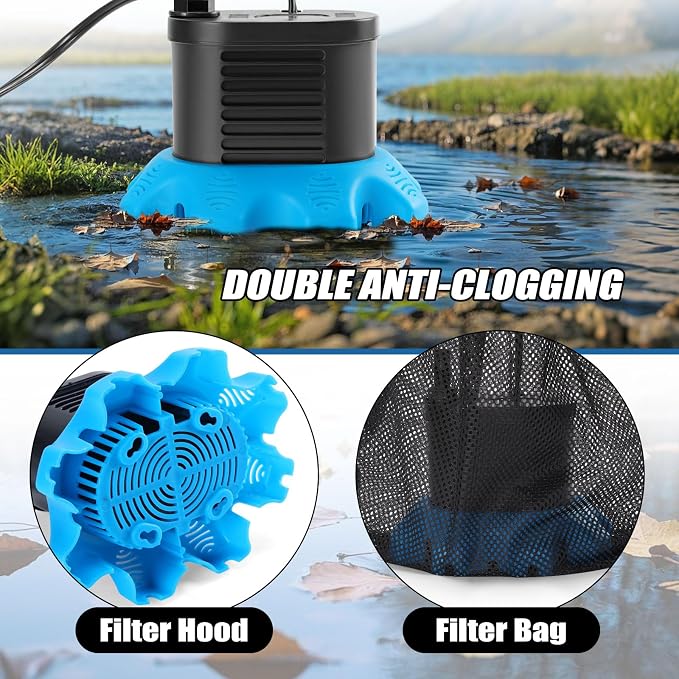 FIDISP Pool Cover Pump, 850 GPH Pool Water Pump with 23 FT Drain Hose | 4 Adapters, 25 FT Power Cord, Water Pump for Pool Draining for Drainage of Pool Covers, Ponds (Deep Blue)
