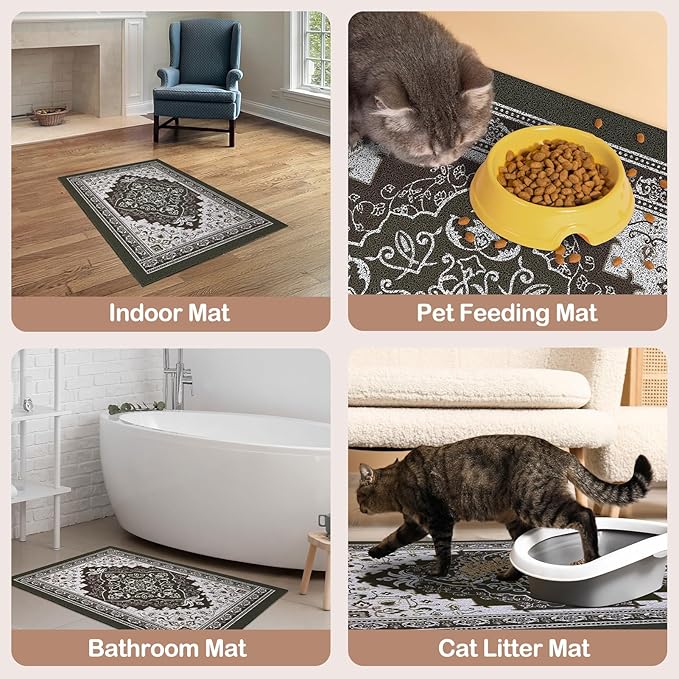 Glittme Cat Litter Mat with Non-Slip Bottom Litter Box Mat 33"X22" Litter Trapping Mat Easy to Clean Washable Cat Food Mat for Kitty,L