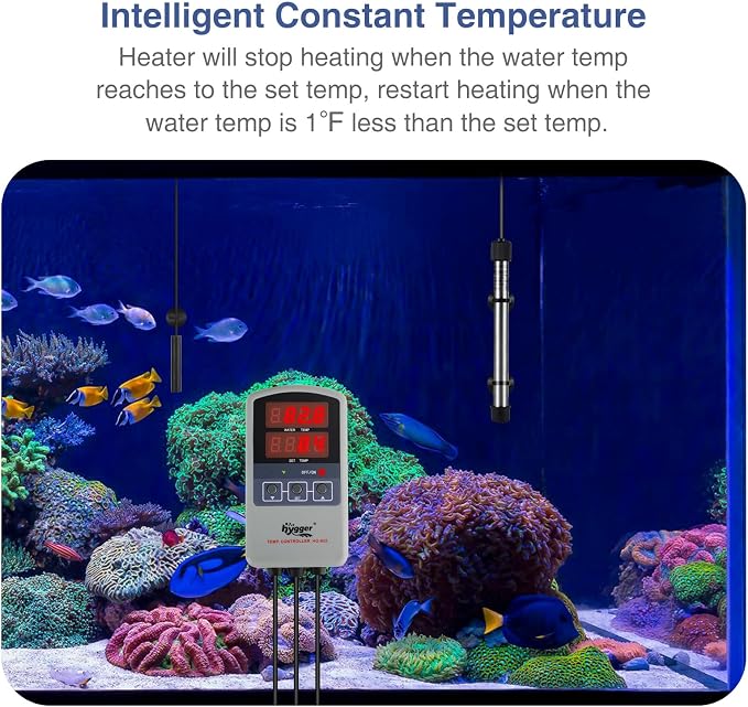 hygger 50W Titanium Aquarium Heater for Salt Water and Fresh Water, Digital Submersible Heater with External IC Thermostat Controller and Thermometer, for Fish Tank 5-10 Gallon