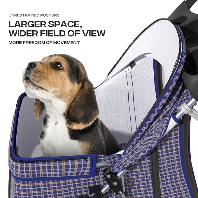 Pet Stroller for Small Dogs 10 lbs, Dog Stroller for Medium Dogs 30 lbs, Cat Strollers for 2 Cats, 3 Wheels Foldable Jogger Puppy Stroller with Storage Basket and Cup Holder, Plaid