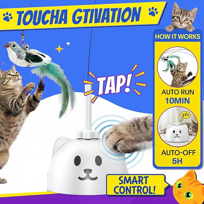 CATPICK Interactive Cat Toys for Indoor Cats - Automatic Flying Bird Feather Toy, USB Rechargeable Electric Cat Teaser with Strong Sticky Base, Smart Motion Self-Play Toy for Bored Cats(Green)