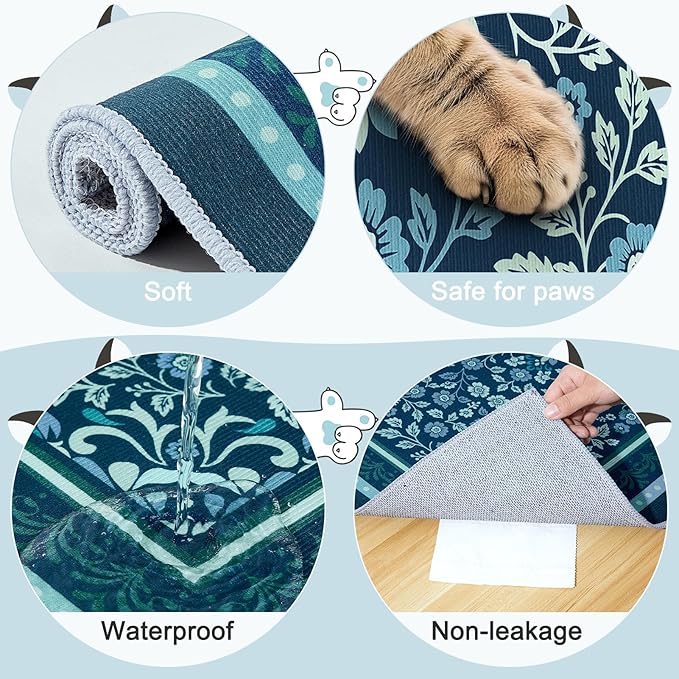 Bienbee Cat Litter Mat, 2PCS 33"x22" Machine Washable Litters Box Mats Non-Slip &Waterproof Cat Litters Trapping Mats Easy to Clean Mat for Litter Box Less Waste Protects Floors Navy Blue L