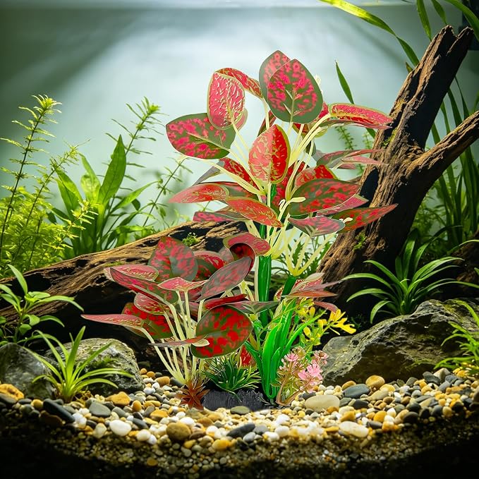 Silk Aquarium Plants (2-Pack), 9.8-inch Artificial Aquarium Silk Plants | Simulated Fish Habitat Decor, Safe Silk Plants for Aquariums Fish fishbowl (Red)