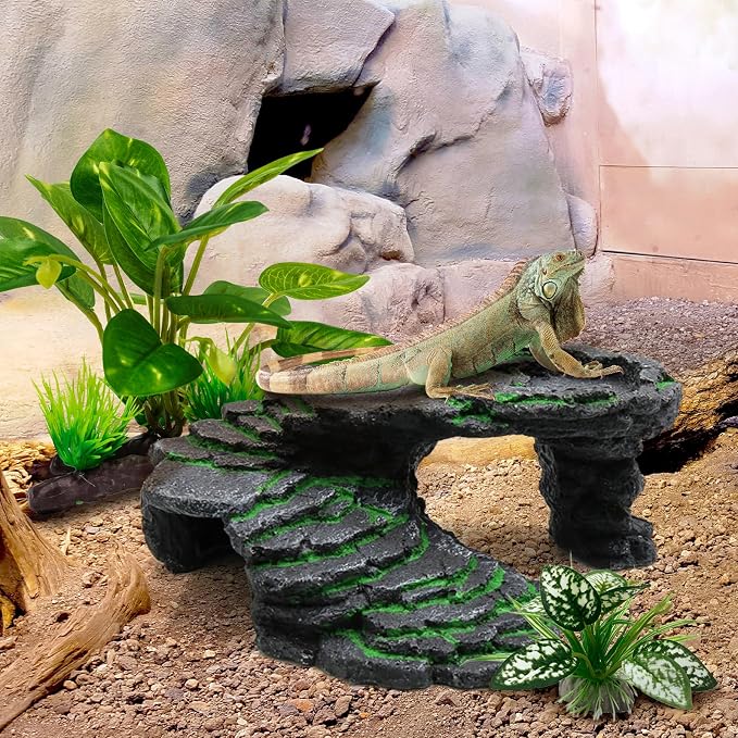 Moonorange Reptile Artificial Plants, Terrarium Plants Decorations Supplies, Aquarium Fish Tank Plant, Amphibian Habitat Hideout Tank Accessories (M Set-2pcs/E)