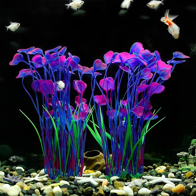 MyLifeUNIT Aquarium Plants, 2 Pack Tall Plastic Plants for Fish Tank Decorations, 15.75 Inches (Purple)