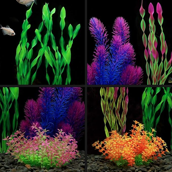 MyLifeUNIT Artificial Aquarium Plants, Plastic Fish Tank Plants for Aquarium Decorations, Pack of 7 (Style B)