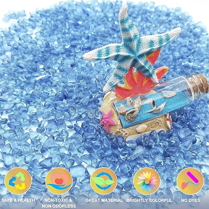Keedolla 2 lbs/900g Aquarium Sea Glass Stones, Clear Glass Pebbles Marble Aquarium Fish Tank Rocks Gravel for Turtle Tank, Vase Fillers, Christmas Decoration - Light Blue