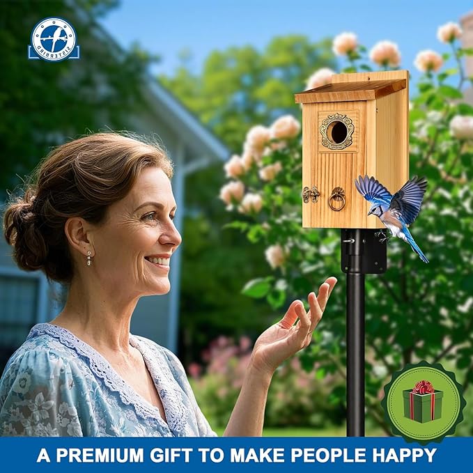 SISTERBIRD Premium Pack of 2 Bluebird Houses for Outside, Garden Bird Houses for Outdoor, Vintage Metal Predator Guard, Birdhouse Gift, Weatherproof Coating Bird Nesting, Assembly Required