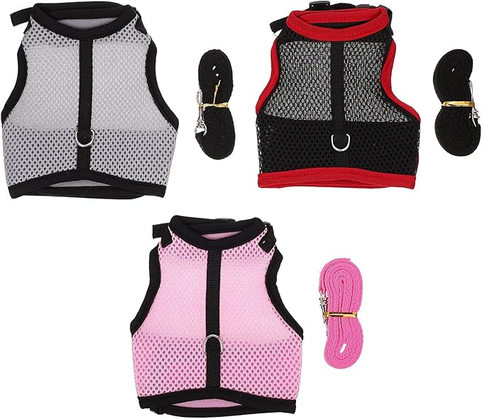 balacoo 3 Sets Rabbit Clothes Hamster Rope Harness and Leash Guinea Pig Harness and pet Traction Rope Breathable mesh Vest Ferret Tiny Dog Clothes Hamster Harness Leash The Rat net Bunny