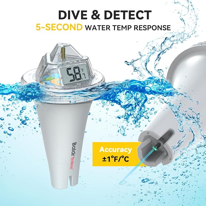 Digital Floating Pool Thermometer, Anti-Fog Design with 360° Visibility, IPX7 Waterproof Water Temp Monitor for Swimming Pools, Hot Tubs, Ice Baths, Spas, Aquariums & Ponds