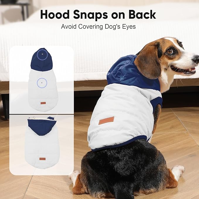 Vecomfy Fleece Lining Extra Warm Dog Hoodie in Winter for Large Dogs Jacket Pet Coats with Hooded,Beige and Blue XXXL