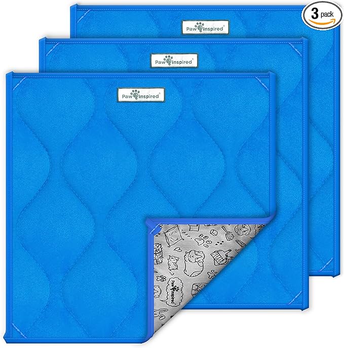 Paw Inspired Guinea Pig Cage Liner Pads | Washable Fleece Bedding, Waterproof Bottom | Super Absorbent Pee Pad or Pet Bed Mat for Guinea Pigs, Ferrets, Rabbits, Hamsters, Small Animals (12"x12", Blue)