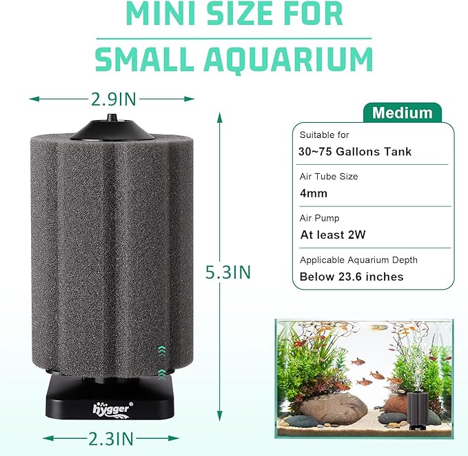 hygger Self-Sinking Sponge Filter for 30–75 Gallon Aquarium, Air Powered Foam Filter for Freshwater & Saltwater Tanks, Betta & Shrimp Safe