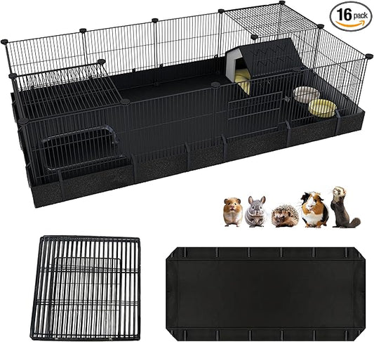 Xymoso DIY Guinea Pig Cages with Waterproof Canvas Bottom,16 Panels Small Animal Cage Pet Playpen with Door for Bunny Turtle Hedgehog,Indoor Metal Wire Yard Fence Outdoor