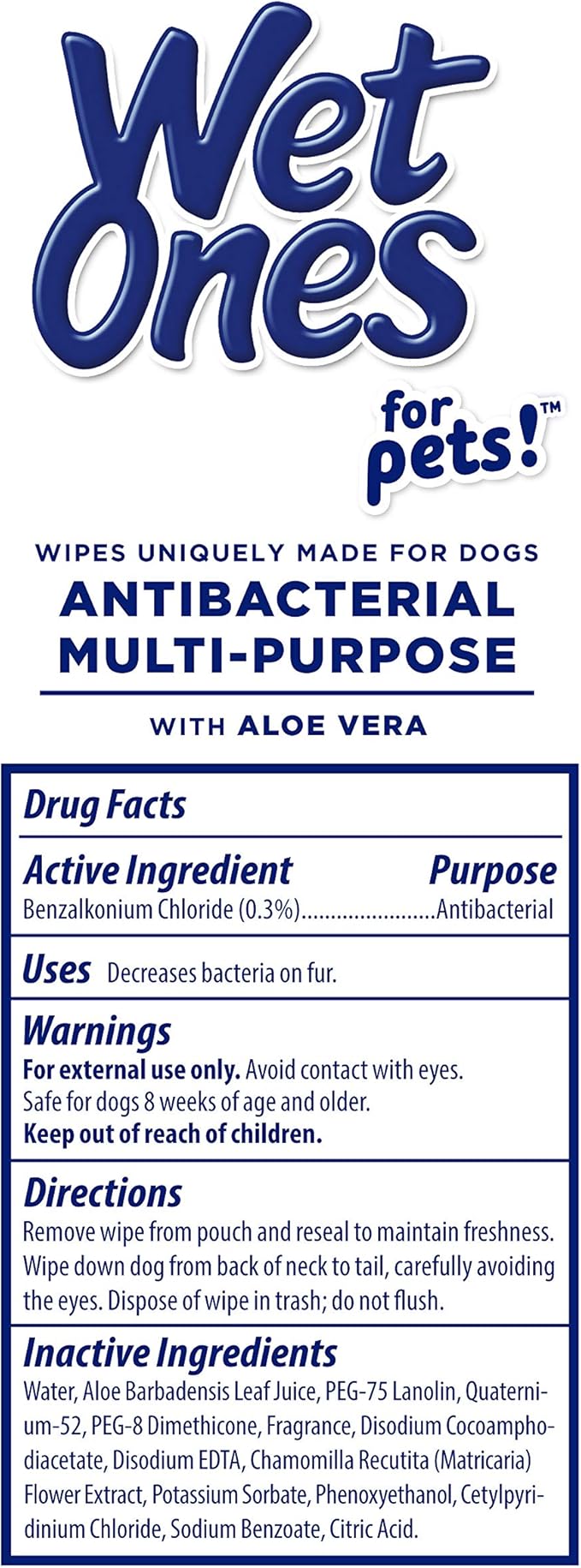Wet Ones for Pets Antibacterial Dog Wipes, Multi-Purpose Grooming Wipes with Aloe Vera for Paws, Face & Body, Easy Cleanups Between Baths, Tropical Splash Scent, 5.7 in x 7.5 in, 50 Count - 12 Pack