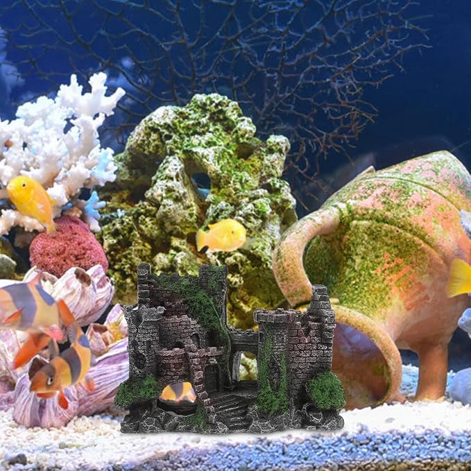 Realistic Resin Aquarium Castle Decoration for Fish and Shrimp with Sturdy Rock Cave Structure Small Fish Hideout for Aquarium Decor