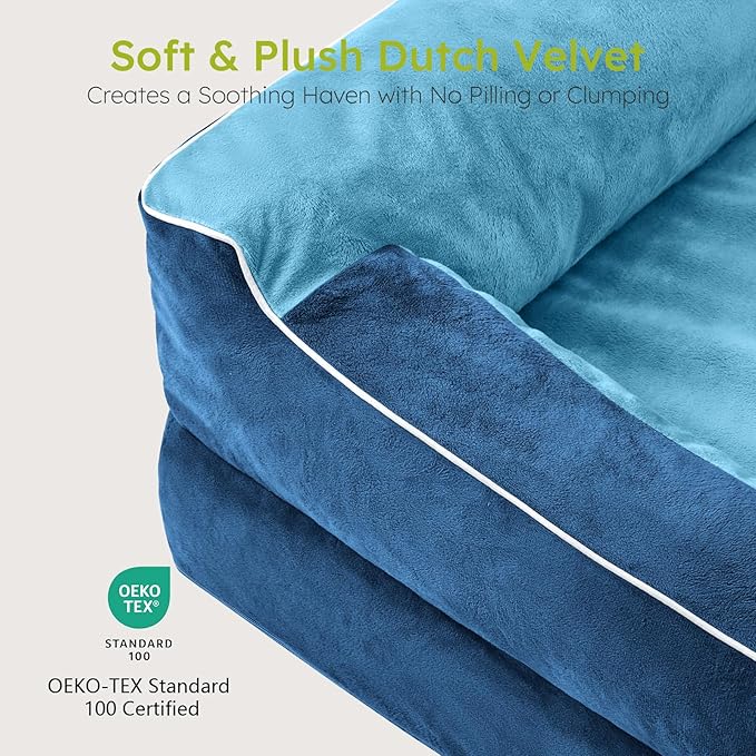 CWAWZ XXL Dog Bed for Extra Large Dogs, Giant Orthopedic Dog Bed with Cooling Gel Memory Foam, Waterproof Pet Bed with Removable Washable Cover, 53" Pet Sofa Bed Dutch Velvet with Bone Toy, Navy Blue