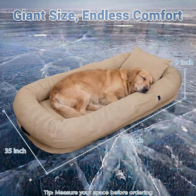 WROS Cooling Human Dog Bed for Summer, Breathable Washable Floor Lounger for People & Pets, 57'' x 35'' x 10'', Dune Brown, Pet Bed for Hot Weather Relaxing
