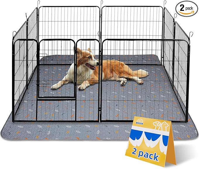 Sunheir Washable Pee Pads for Dogs Extra Large 36" x 48" 2-Pack Reusable Puppy Pads Pet Training Pads, Whelping Pad, Non-Slip Protects Against Urine Leakage (Leaves - Light Grey, 36x48)