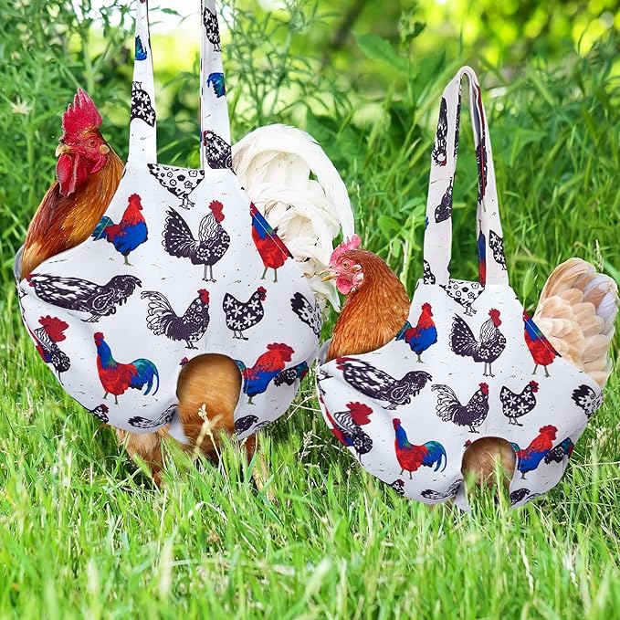 Paterr 2 Pack Chicken Holder Bag, Chicken Carrier Sling Catching Hand Bag Hen Sling with Handle Farm Supplies for Hen Rooster Transport Traveling Hiking Driving(White,11.8 x 11.8 Inch)